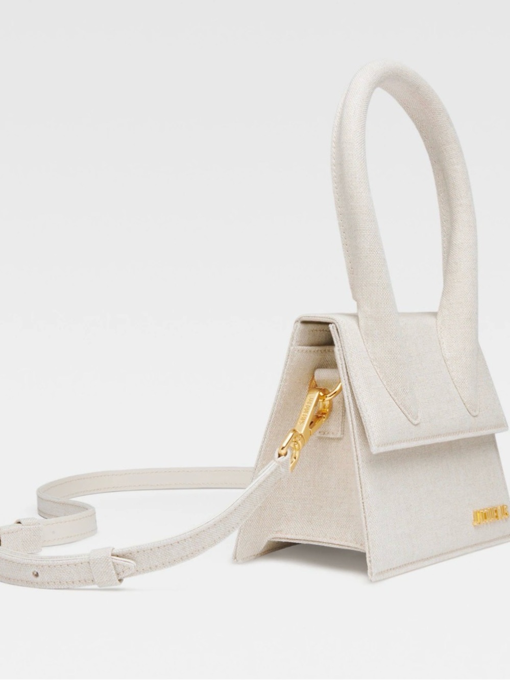 Jacquemus Cream Le Chiquito linen-effect mini tote with gold logo - Picture 2 of 3